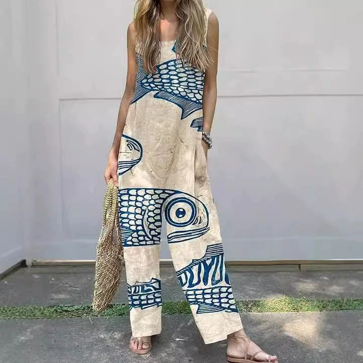Mono de Lino Estampado Peces