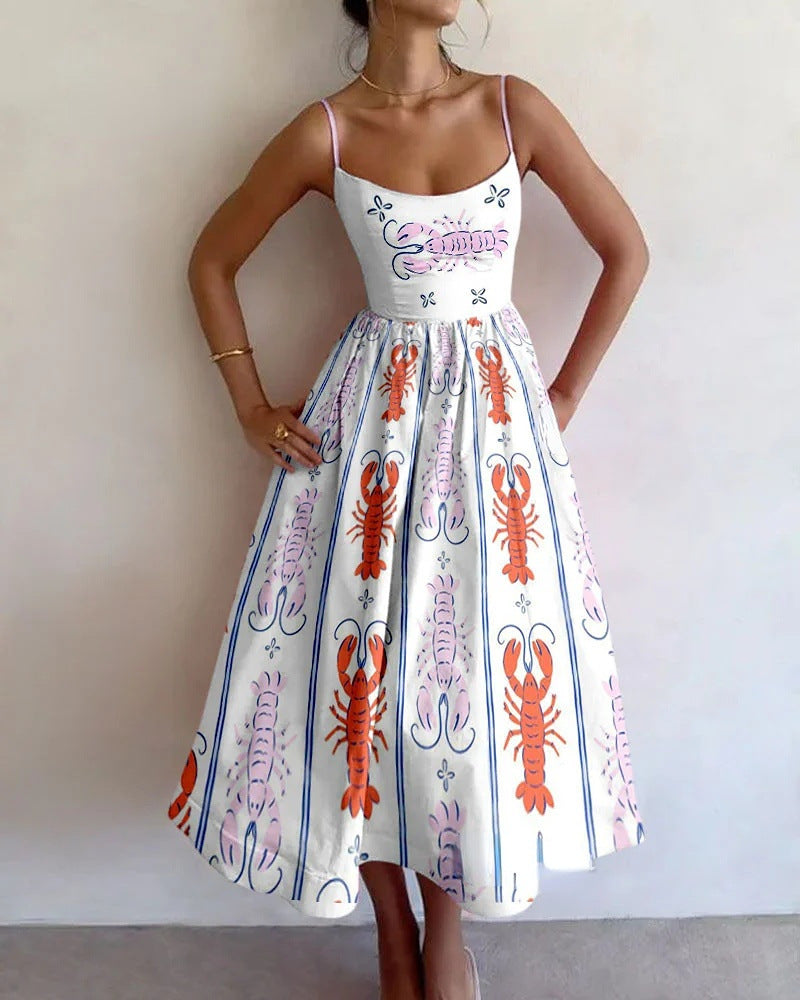 Vestido Tirantes estampado cangrejos