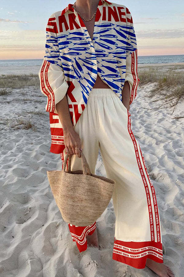Conjunto de Lino estampado banco sardinas