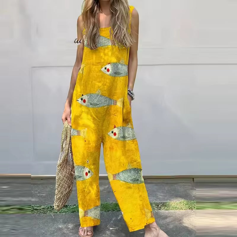 Mono de Lino Estampado Peces Amarillo