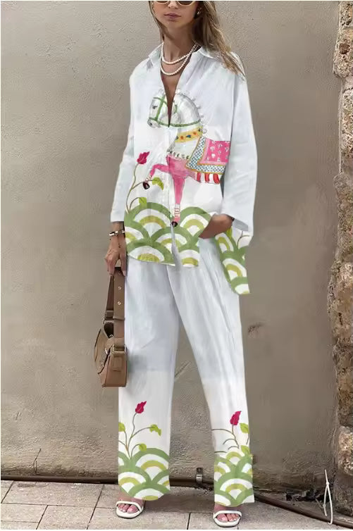 Conjunto Largo de Lino Estampado Caballo