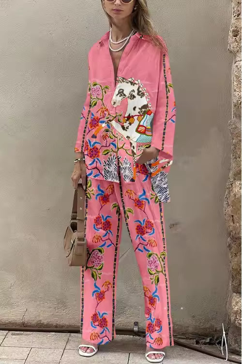 Conjunto Largo de Lino Estampado Flores