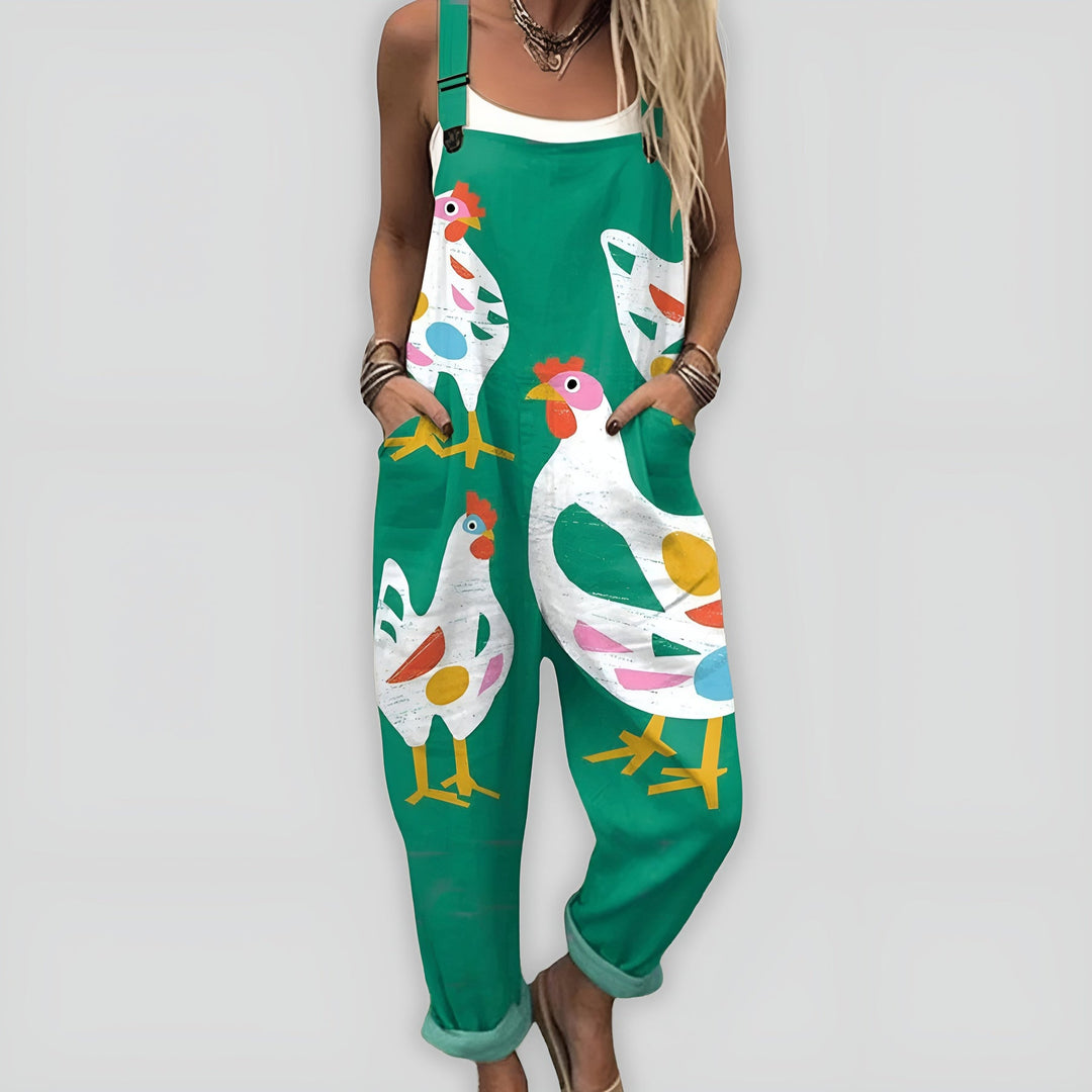 Mono Lino Estampado Gallinas