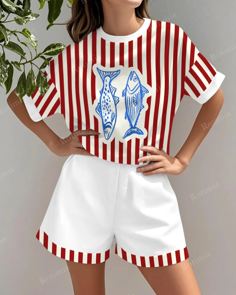 Conjunto de Lino Estampado Rojo y Azul